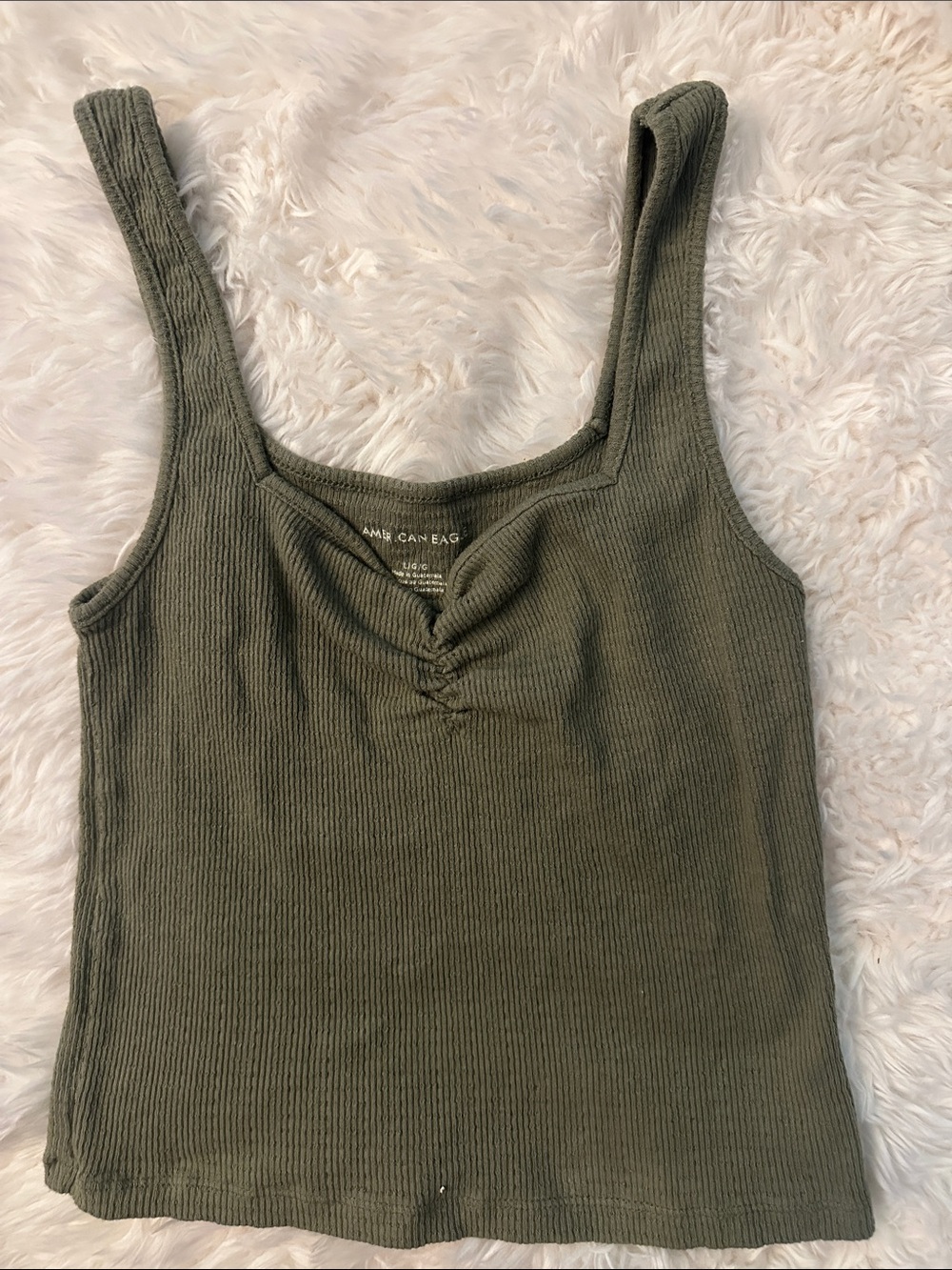 American Eagle Olive Ribbed Tank with Front Gather